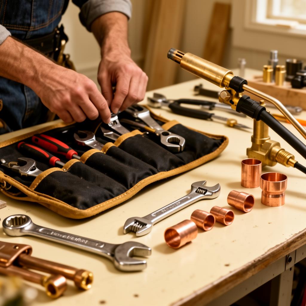 Vakmanschap — gereedschap en koperen fittingen